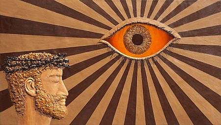 Marcin Dembowski (1979)- [Ami Nº 1985] 'W Imię Ducha Świętego', 2009, technika mieszana- płótno, 45,5 x 81,5 cm (bez ramy), sygn. brak