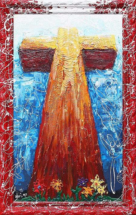 Marcin Dembowski (1979)- [Ami Nº 2192] 'W imię Miłości', 2018, technika: mieszana- płyta HDF, x cm (+ rama), sygn. lewy dół